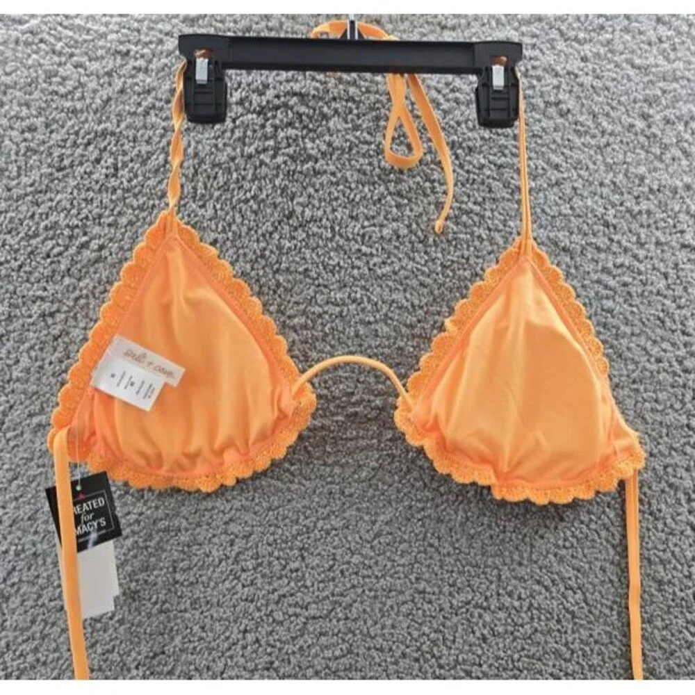Salt + Cove Crochet Halter Triangle Bikini Juniors' XL Orange V-Neck Tie Closure